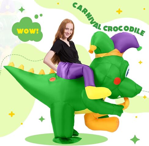 Civaner Mardi Gras outfit Mardi Gras Inflatable Crocodile Costume for women men Inflatable Carnival Ride Crocodile Funny Theme Costume Saxophone Scene Men's and Women's Blow up Role Cosplay Party in Saudi Arabia