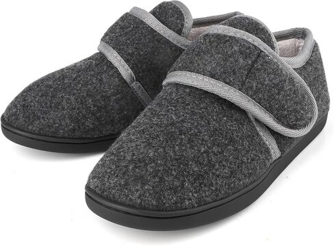 شبشب رجالي من قماش تيري يسمح بالتهوية في الأماكن المغلقة/الخارجية، أحذية منزلية شتوية دافئة غامضة ومريحة من إسفنج الذاكرة وذمة السكري منتفخة ومريحة وقابلة للتعديل ومغلقة من الخلف in Kuwait