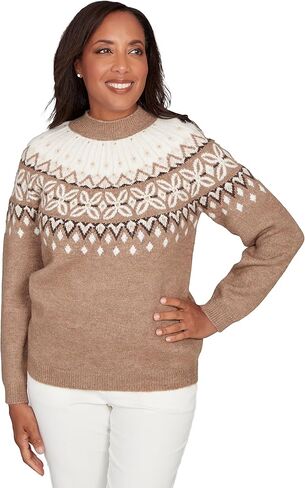 Alfred Dunner Women's Fair Isle Gold Studded Sweater in Saudi Arabia
