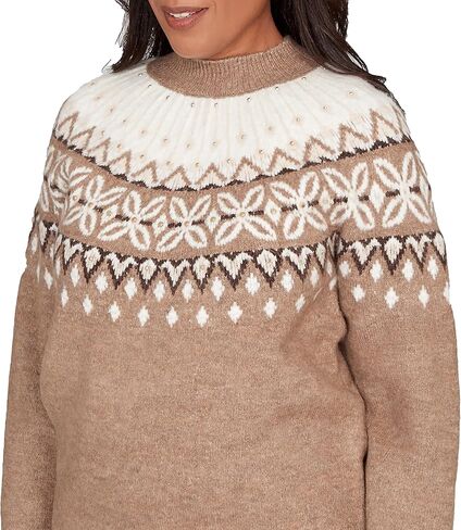 Alfred Dunner Women's Fair Isle Gold Studded Sweater in Saudi Arabia