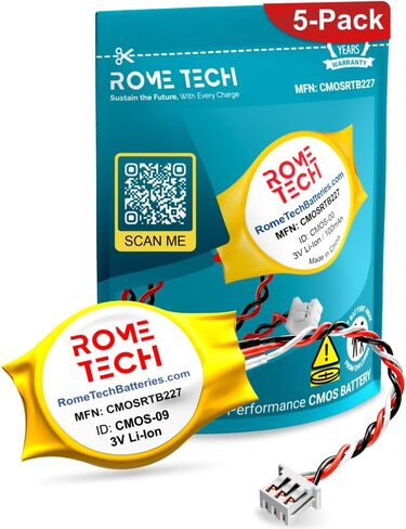 بطارية Rome Tech CMOS لـ Dell Inspiron 1318 ، Precision M6400 ، M6500 ، Vostro 1500 ، XP - Backup Backup Bios RTC 3V CR2032 مع 3 كابلات سلكية (1 حزمة) in Saudi Arabia