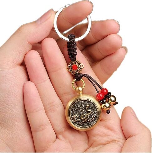 Feng Shui Keychain Brass Chinese Zodiac Lucky Keychain for Good Luck Wealth Safty Success Luck Charm Tassel in Saudi Arabia