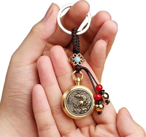 Feng Shui Keychain Brass Chinese Zodiac Lucky Keychain for Good Luck Wealth Safty Success Luck Charm Tassel in Saudi Arabia