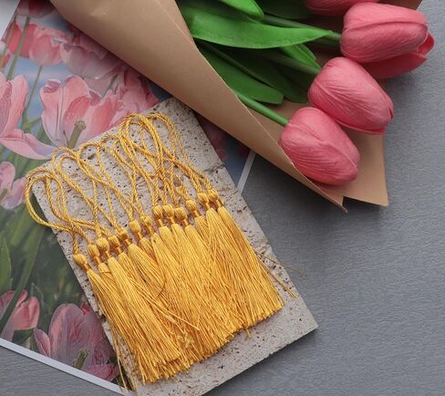 50 Pcs Silky Handmade Tassels Mini Soft Floss Bookmark Tassels with Loop for Souvenir DIY Craft Project Jewelry Making Chinese Knot Supplies Accessories Sewing Keychain (Light Gold) in Saudi Arabia