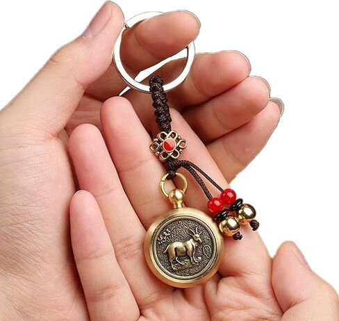 Feng Shui Keychain Brass Chinese Zodiac Lucky Keychain for Good Luck Wealth Safty Success Luck Charm Tassel in Saudi Arabia