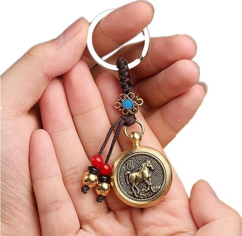 Feng Shui Keychain Brass Chinese Zodiac Lucky Keychain for Good Luck Wealth Safty Success Luck Charm Tassel in Saudi Arabia