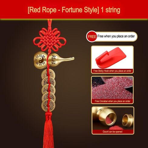 Fu Lu Pure Copper Gourd النحاس النقي Five Emperor Money - تصميم عقدة صيني رائع مع شرابة من الباب إلى الباب - تزيين بأناقة in Saudi Arabia
