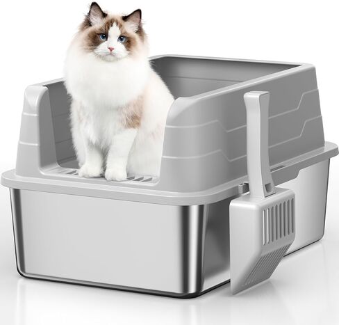 Medium-Size Stainless Steel Cat Litter Box with Lid, Metal Litter Box with High Side, Kitten Litter Box, Indoor Litter Tray (Non Sticky, Easy to Clean, Anti-Urine Leakage) in Saudi Arabia