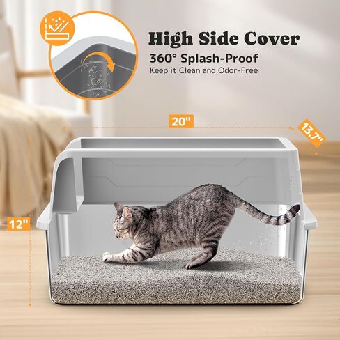 Medium-Size Stainless Steel Cat Litter Box with Lid, Metal Litter Box with High Side, Kitten Litter Box, Indoor Litter Tray (Non Sticky, Easy to Clean, Anti-Urine Leakage) in Saudi Arabia