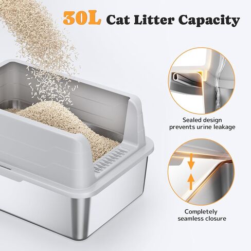 Medium-Size Stainless Steel Cat Litter Box with Lid, Metal Litter Box with High Side, Kitten Litter Box, Indoor Litter Tray (Non Sticky, Easy to Clean, Anti-Urine Leakage) in Saudi Arabia