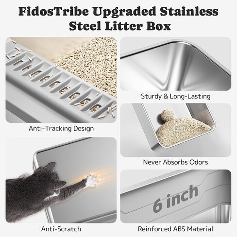 Medium-Size Stainless Steel Cat Litter Box with Lid, Metal Litter Box with High Side, Kitten Litter Box, Indoor Litter Tray (Non Sticky, Easy to Clean, Anti-Urine Leakage) in Saudi Arabia