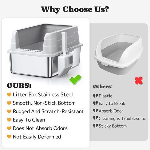 Medium-Size Stainless Steel Cat Litter Box with Lid, Metal Litter Box with High Side, Kitten Litter Box, Indoor Litter Tray (Non Sticky, Easy to Clean, Anti-Urine Leakage) in Saudi Arabia
