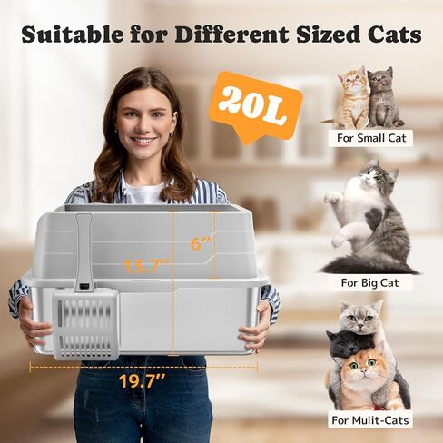 Medium-Size Stainless Steel Cat Litter Box with Lid, Metal Litter Box with High Side, Kitten Litter Box, Indoor Litter Tray (Non Sticky, Easy to Clean, Anti-Urine Leakage) in Saudi Arabia
