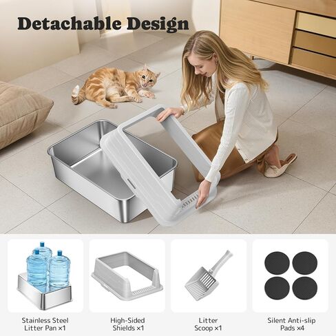 Medium-Size Stainless Steel Cat Litter Box with Lid, Metal Litter Box with High Side, Kitten Litter Box, Indoor Litter Tray (Non Sticky, Easy to Clean, Anti-Urine Leakage) in Saudi Arabia
