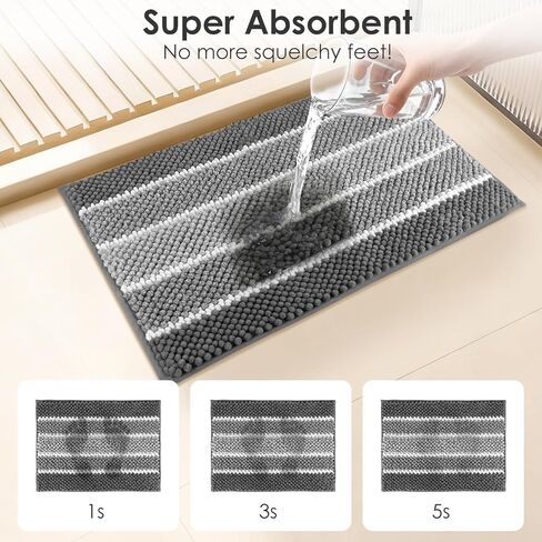 ArtyCozy Chenille Bathroom Rugs 3 Pieces, Extra Thick Absorbent Non Slip Bath Mats with U-Shaped Toilet Rug, Soft Plush Bath Floor Mat Machine Washable, Grey, 17"x24" Plus 20"x32" Plus 20"x24" in Saudi Arabia