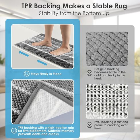 ArtyCozy Chenille Bathroom Rugs 3 Pieces, Extra Thick Absorbent Non Slip Bath Mats with U-Shaped Toilet Rug, Soft Plush Bath Floor Mat Machine Washable, Grey, 17"x24" Plus 20"x32" Plus 20"x24" in Saudi Arabia