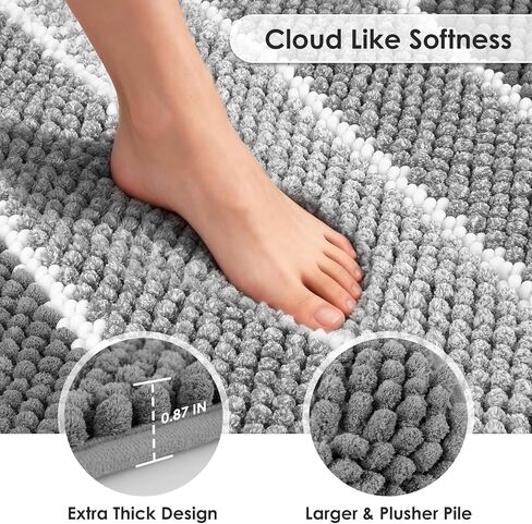 ArtyCozy Chenille Bathroom Rugs 3 Pieces, Extra Thick Absorbent Non Slip Bath Mats with U-Shaped Toilet Rug, Soft Plush Bath Floor Mat Machine Washable, Grey, 17"x24" Plus 20"x32" Plus 20"x24" in Saudi Arabia