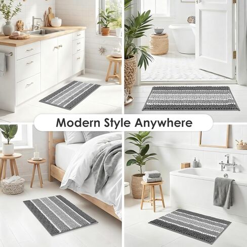 ArtyCozy Chenille Bathroom Rugs 3 Pieces, Extra Thick Absorbent Non Slip Bath Mats with U-Shaped Toilet Rug, Soft Plush Bath Floor Mat Machine Washable, Grey, 17"x24" Plus 20"x32" Plus 20"x24" in Saudi Arabia