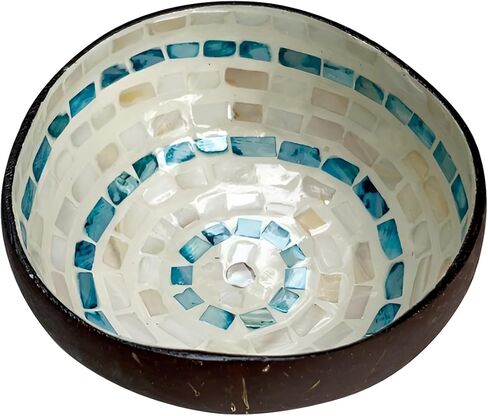 Handcrafted Natural Coconut Shell Bowl with Mother of Pearl Inlay–Versatile Decorative Storage for Home, Entryway, Table and Snacks,Gift for Her (Blue) in Kuwait