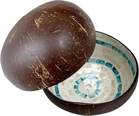 Handcrafted Natural Coconut Shell Bowl with Mother of Pearl Inlay–Versatile Decorative Storage for Home, Entryway, Table and Snacks,Gift for Her (Blue) in Saudi Arabia