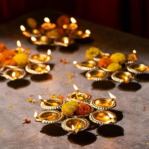 Set of 5 Urli Bowls for Diwali Decorations for Home, Indian Pooja Decor, Diya Shape Flower Decorative Urli Bowl for Puja, mandir, Temple, Navratri & Diwali Gifts, Return Gift in Saudi Arabia