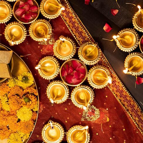 Set of 5 Urli Bowls for Diwali Decorations for Home, Indian Pooja Decor, Diya Shape Flower Decorative Urli Bowl for Puja, mandir, Temple, Navratri & Diwali Gifts, Return Gift in Saudi Arabia