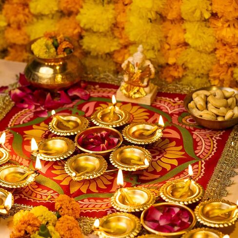 Set of 5 Urli Bowls for Diwali Decorations for Home, Indian Pooja Decor, Diya Shape Flower Decorative Urli Bowl for Puja, mandir, Temple, Navratri & Diwali Gifts, Return Gift in Saudi Arabia