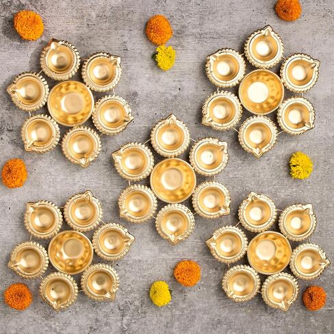 Set of 5 Urli Bowls for Diwali Decorations for Home, Indian Pooja Decor, Diya Shape Flower Decorative Urli Bowl for Puja, mandir, Temple, Navratri & Diwali Gifts, Return Gift in Saudi Arabia