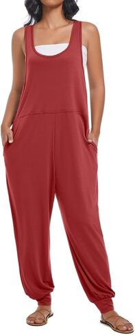 Women's Summer U Neck Jumpsuit Casual Sleeveless Overalls Loose Long Pants Comfortable Rompers with Pockets in Saudi Arabia