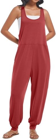 Women's Summer U Neck Jumpsuit Casual Sleeveless Overalls Loose Long Pants Comfortable Rompers with Pockets in Saudi Arabia