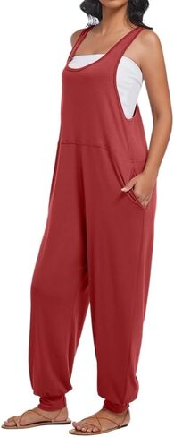 Women's Summer U Neck Jumpsuit Casual Sleeveless Overalls Loose Long Pants Comfortable Rompers with Pockets in Saudi Arabia