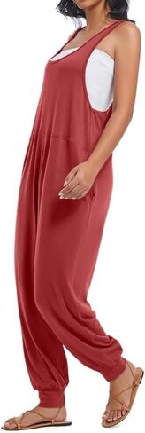 Women's Summer U Neck Jumpsuit Casual Sleeveless Overalls Loose Long Pants Comfortable Rompers with Pockets in Saudi Arabia