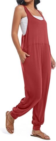 Women's Summer U Neck Jumpsuit Casual Sleeveless Overalls Loose Long Pants Comfortable Rompers with Pockets in Saudi Arabia