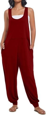 Women's Summer U Neck Jumpsuit Casual Sleeveless Overalls Loose Long Pants Comfortable Rompers with Pockets in Saudi Arabia