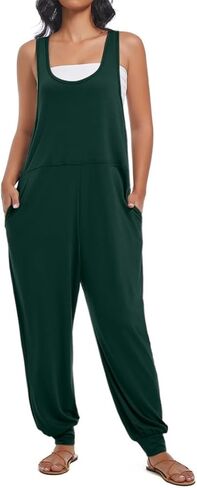Women's Summer U Neck Jumpsuit Casual Sleeveless Overalls Loose Long Pants Comfortable Rompers with Pockets in Saudi Arabia