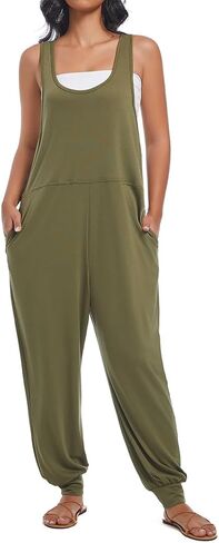 Women's Summer U Neck Jumpsuit Casual Sleeveless Overalls Loose Long Pants Comfortable Rompers with Pockets in Saudi Arabia