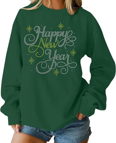 Happy New Year Sweatshirts for Women 2026 New Year Shirts Merry Christmas Shirt Holiday Long Sleeve Pullover Tops in Saudi Arabia