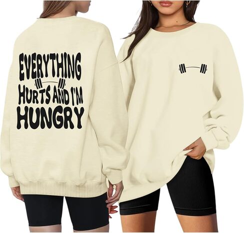 Funny Workout Gym Sweatshirts Women Oversized Weight Lifting Graphic Long Sleeves Shirts Casual Gym Lover Tops in Saudi Arabia