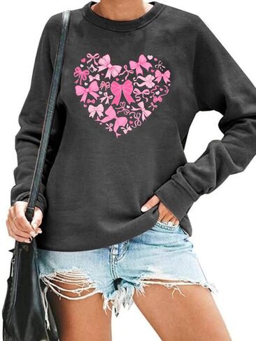 HAJIEXY Cute Bow Valentines Sweatshirt Women Coquette Cute Heart Long Sleeve Shirt Valentine Casual Long Sleeve Tops in Saudi Arabia