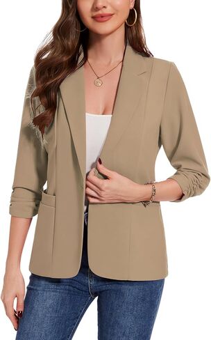 MINTLIMIT Womens Casual Blazers 3/4 Ruched Sleeve One Button Blazer Lapel Collar Business Office Suit Jacket with Pockets in Saudi Arabia
