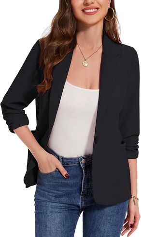MINTLIMIT Womens Casual Blazers 3/4 Ruched Sleeve One Button Blazer Lapel Collar Business Office Suit Jacket with Pockets in Saudi Arabia