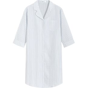 Latuza Women's Cotton Button Down Nightgown Seersucker 3/4 Sleeve Nightshirt in Saudi Arabia