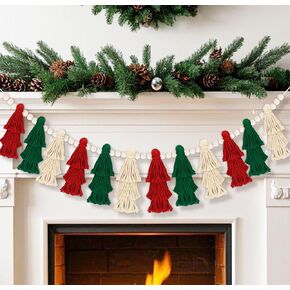JarThenaAMCS 8.2ft Boho Christmas Tree Tassel Garland Red Green Christmas Tassel Banner with Wood Beads Holiday Wall Hanging Decor for Xmas Party Bedroom Nursery Playroom Mantel Wall Decor in Saudi Arabia