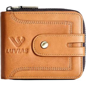 Genuine Leather Men Wallet with Zipper RFID Blocking Large Capacity Wallet for Men with 13 Credit Card Slots and 1 ID Window with Gift Box in Saudi Arabia