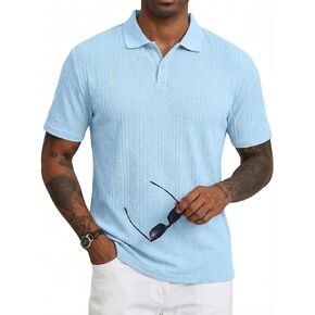 JMIERR Mens Polo Shirt Textured Short Sleeve Summer Button Collar Knitted Golf Polos in Kuwait