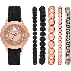 Skechers Women's Quartz Three-Hand Watch & Stackable Bracelet Gift Set, Color: Rose Gold, Black (Model: SR9025) in Saudi Arabia