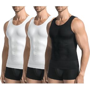 3 قطع من القمصان الضاغطة للرجال، سترة تنحيف الجسم والتحكم في البطن، سترة علوية للتمرين بدون أكمام in Kuwait