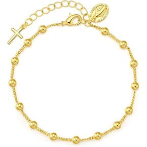 Naiswan 14K Gold Plated Bracelets for Women Gold Plated Beaded Bracelets for Women Cross Bracelet for Womens Fusion of Multiple Elements Virgin Mary Bracelet for Womens 7+2 Inches in Saudi Arabia