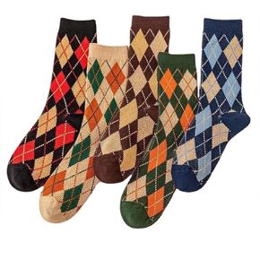RosyClouds Classic Argyle Crew Socks for Women, Vintage Diamond Pattern Cotton Casual Socks 5 Pair Pack in Kuwait