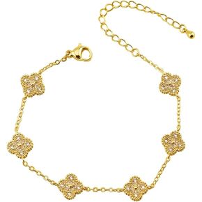 Four Leaf Clover Bracelet for Women 18K Gold Plated Stainless Steel Lucky 4 Leaf Gold Link Bracelet Trendy Jewelry Gift for Women in Saudi Arabia